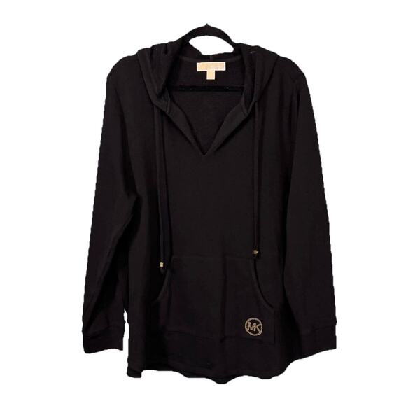 MK MICHAEL KORS Hoodie Jacket Women's 1X Plus V-Neck Pullover Cotton Blend Black - Picture 1 of 7